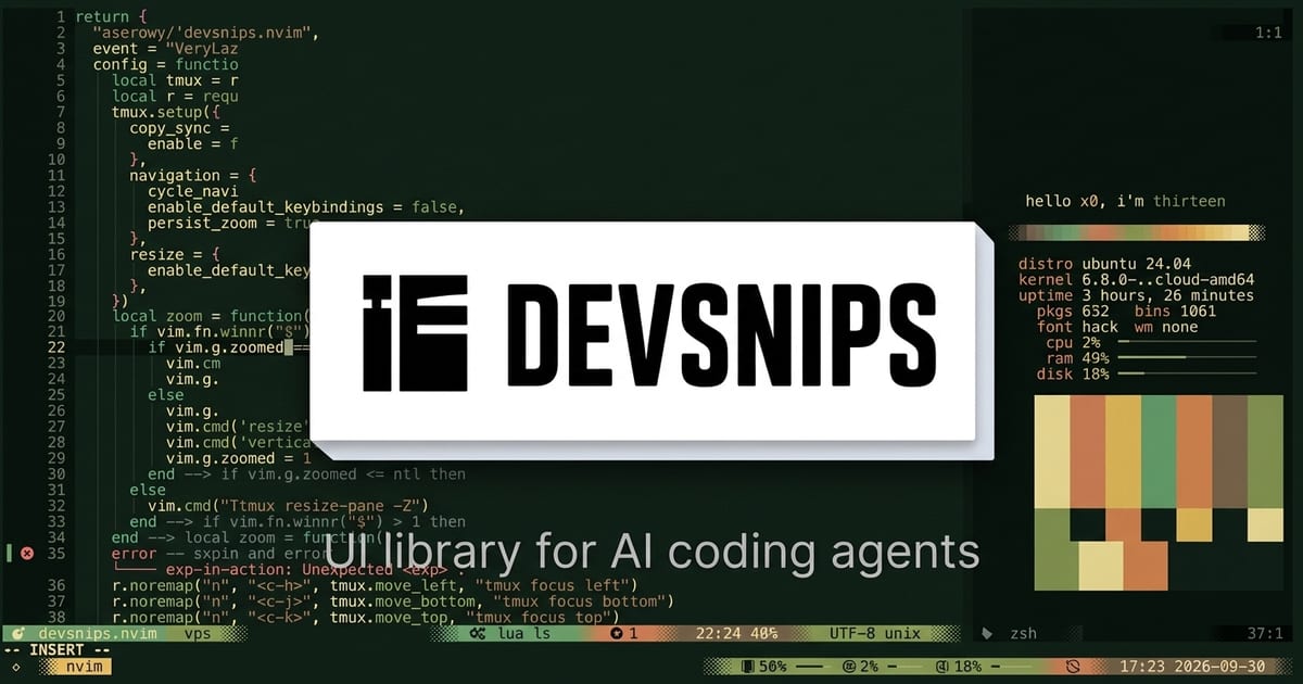 DevSnips social banner — open-source UI registry of Components, Sections and Templates